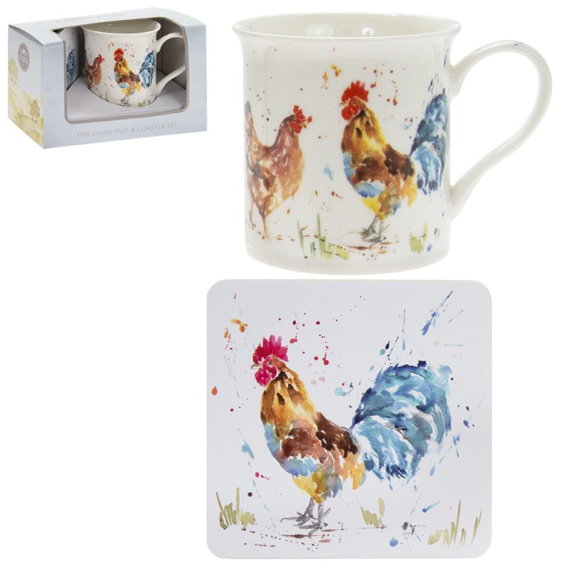 Country Life Cock & Hen Mug & Coaster Set - Giftworks