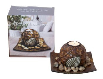 Tea Light Holder Set with leaf decoration 15,5x15,5cm  (Pre Order For Mid September) - Giftworks