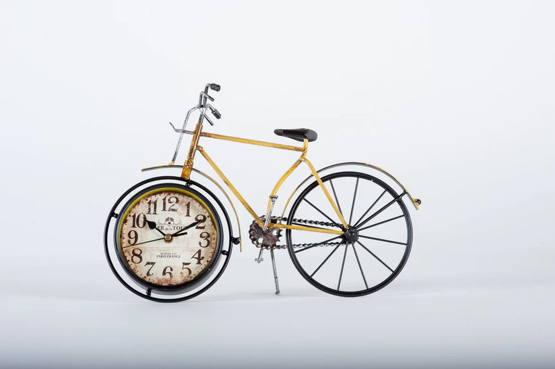 Clock Vintage Elegance Push Bike Yellow - Giftworks