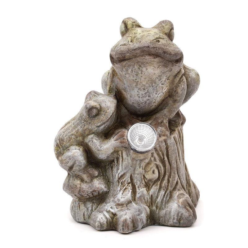 Terracotta Frogs on Branch Ornament with Solar Light Eyes - Giftworks
