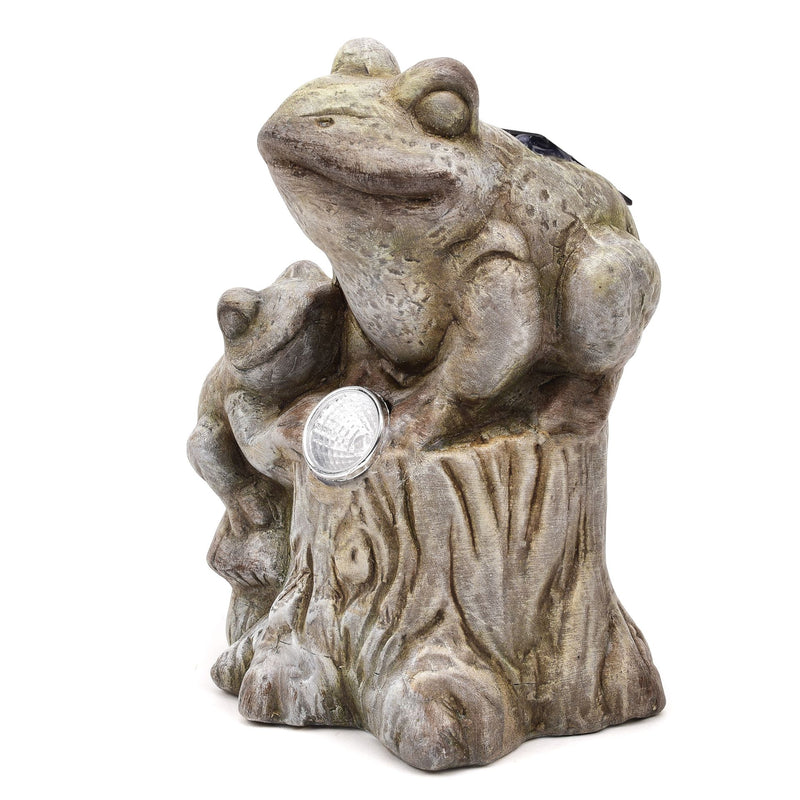 Terracotta Frogs on Branch Ornament with Solar Light Eyes - Giftworks