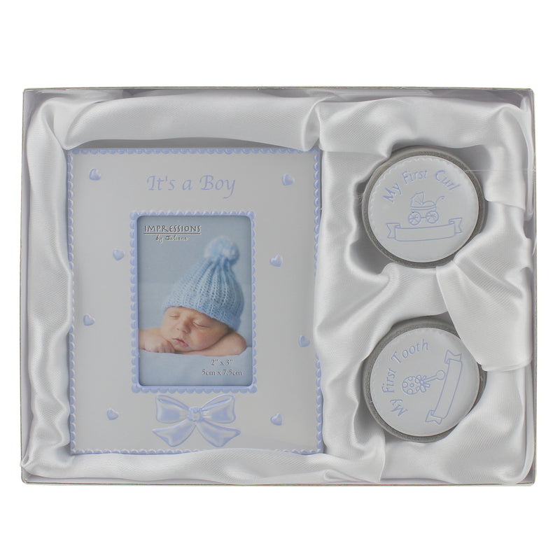 2" X 3" - IT'S A BOY PHOTO FRAME - FIRST TOOTH & CURL BOXES - Giftworks
