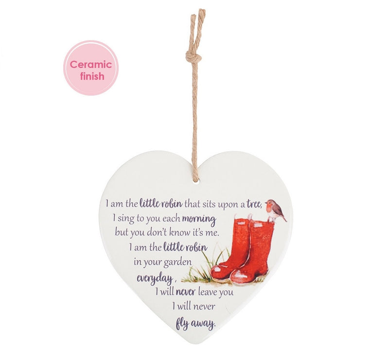 Robin Ceramic Hanging Heart - Giftworks