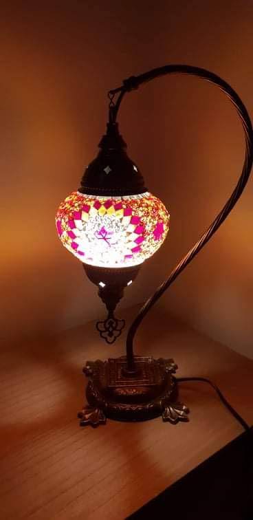 Orange Red Star Beads Swan Neck Turkish Moroccan Handmade Mosaic Lamp - Giftworks