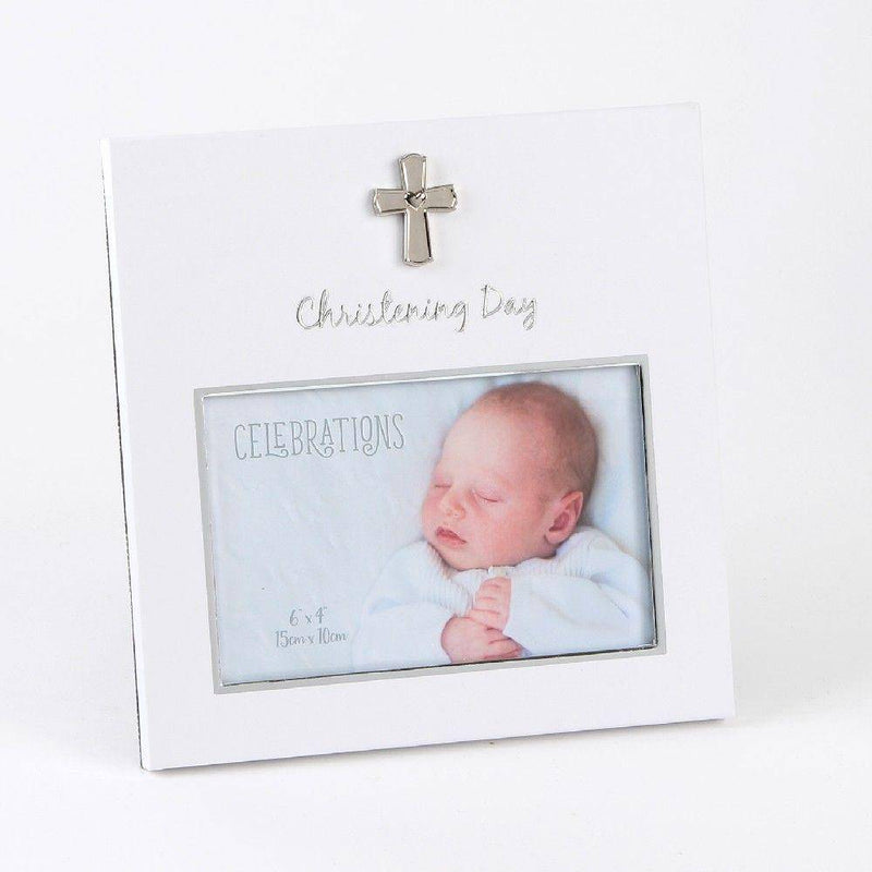 6" X 4" - White With Silver Icon Christening Day Frame - Giftworks