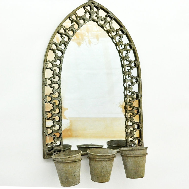 SILVER 78CM RUSTY WALL MIRROR WITH PLANTER ( PRE ORDER FOR LATE MARCH) - Giftworks