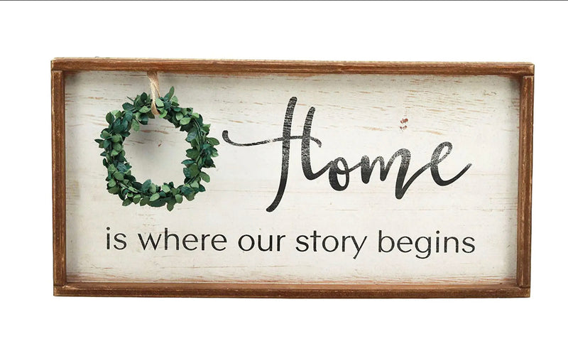 Home is Where Our Story Begins Rustic Wood Signs with Wreath - Giftworks