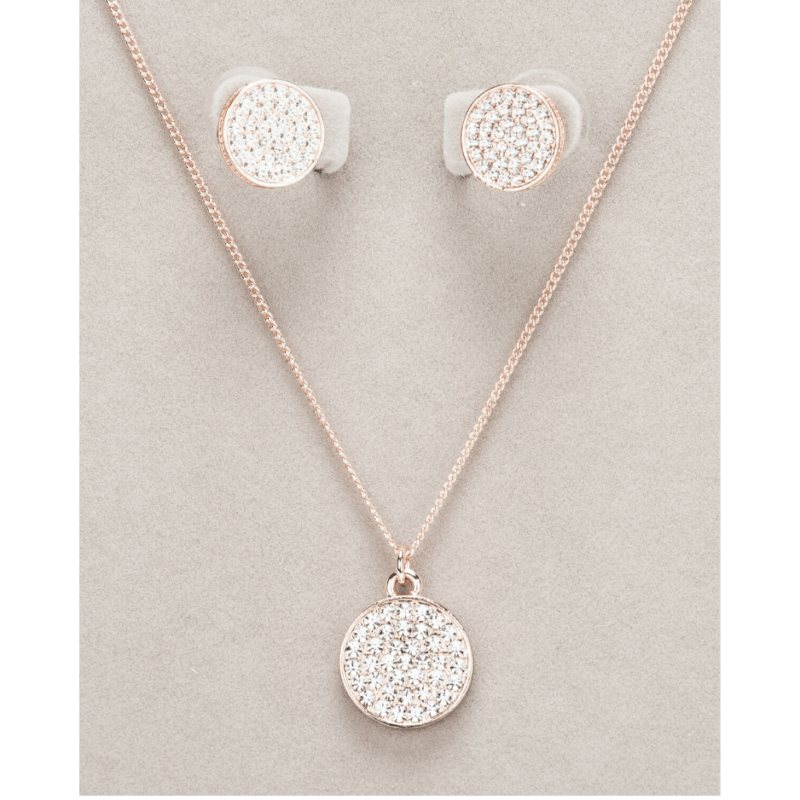 Newgrange Living – Round Diamante Rose Gold Necklace & Earrings - Giftworks