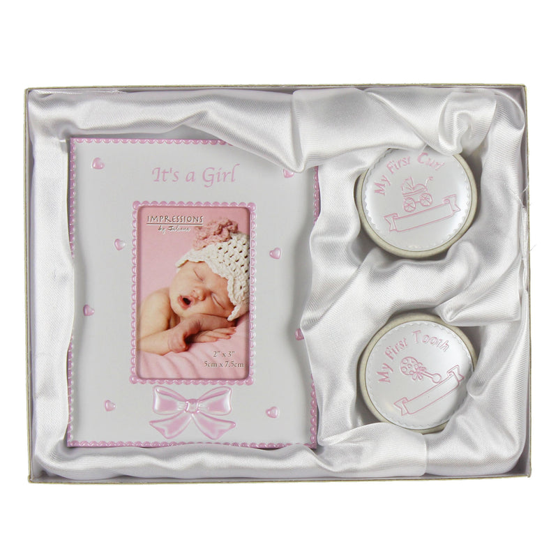 2" X 3" - IT'S A GIRL PHOTO FRAME - FIRST TOOTH & CURL BOXES - Giftworks