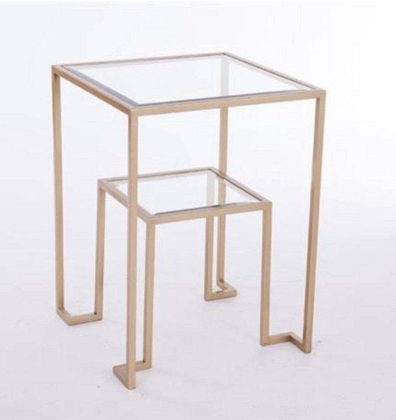 Gold Square 2 Tiered Side Lamp Table - Giftworks