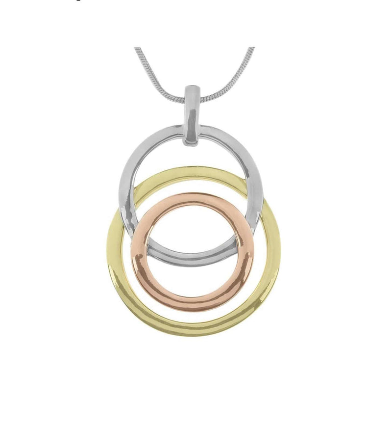 Rhodium, Gold, Rose Gold Three Ring Necklace (INEC3814) - Giftworks