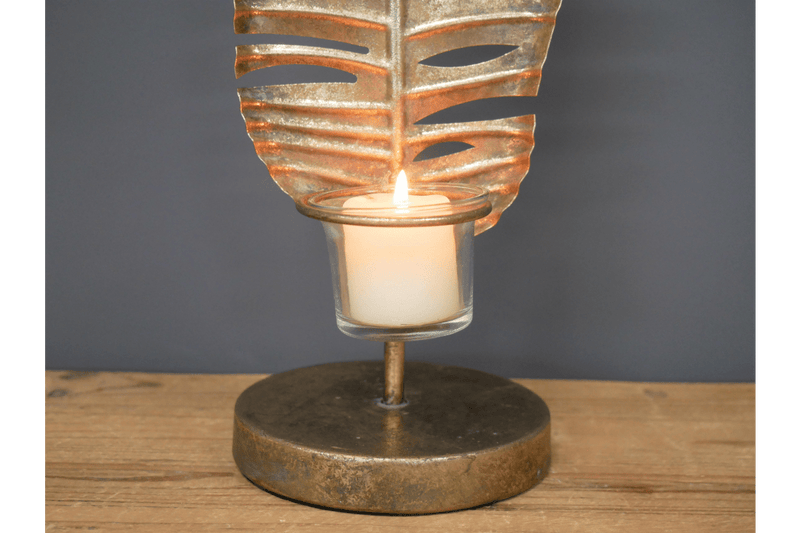Leaf Tea Light Holders-Gold - Giftworks