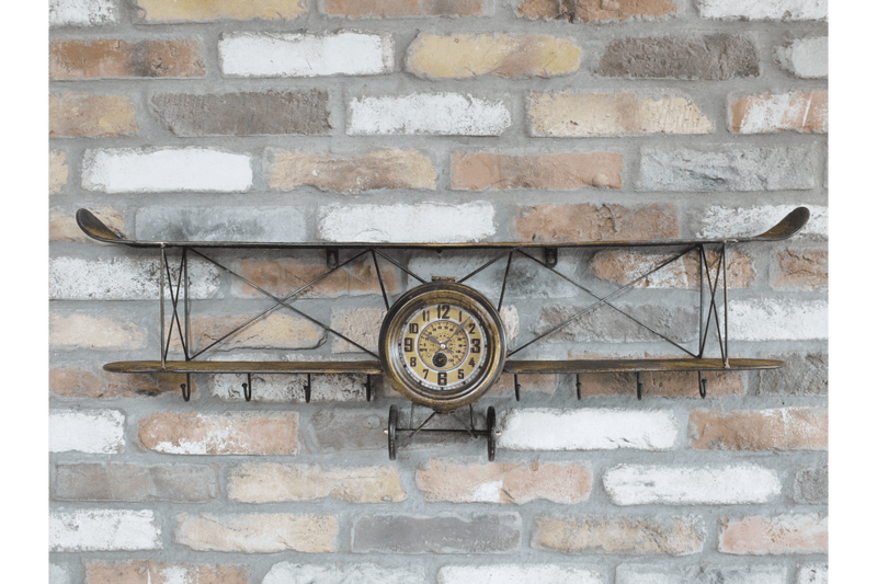 Vintage Gifts Aeroplane Clock With Hooks - Giftworks
