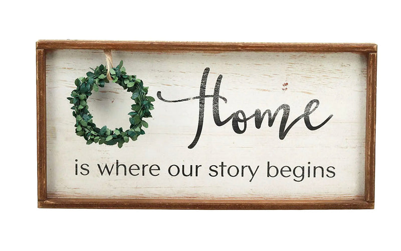 Home is Where Our Story Begins Rustic Wood Signs with Wreath - Giftworks