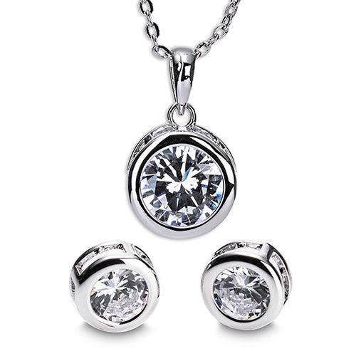 SILVER LARGE WHITE STONE NECKLACE AND EARRING GIFT SET - Giftworks