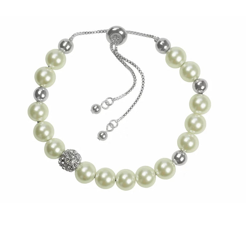 Rhodium crystal pearl drawstring bracelet (IBRA1268) - Giftworks