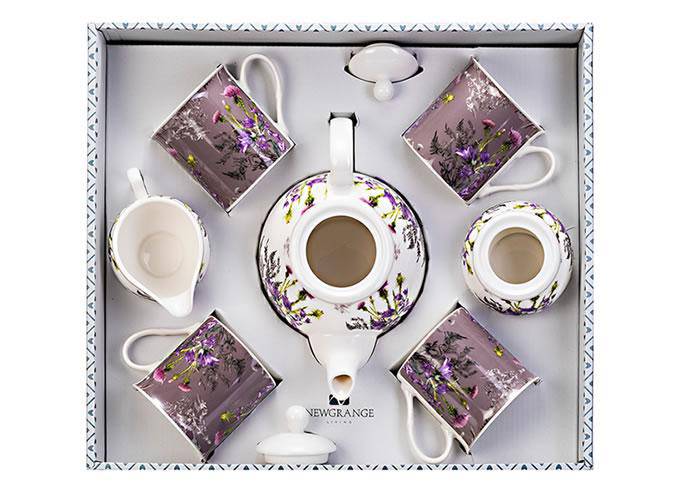 Newgrange Living Purple Thistle 7 Piece Tea Set Gift - Giftworks
