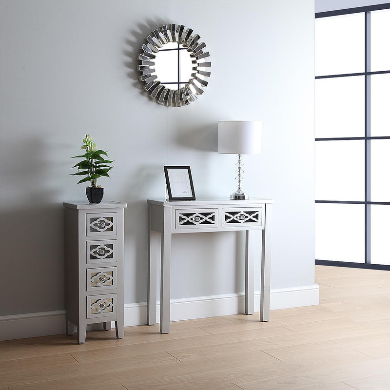 Silke 2 Drawer Grey Mirrored Console Table 