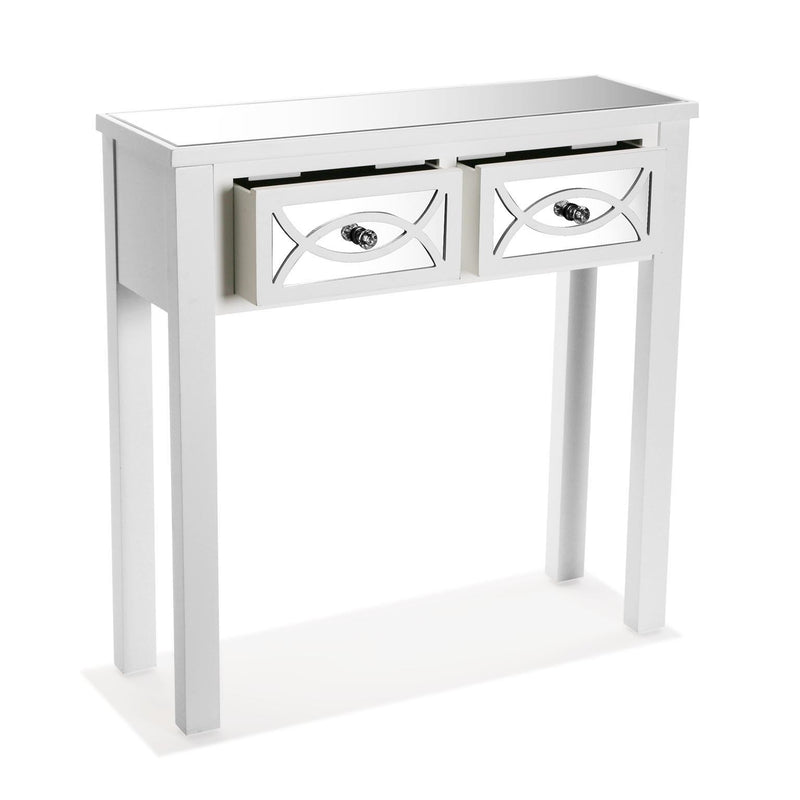 Miska 2 Drawer White Mirrored Console Table (Pre Order For June 2021) - Giftworks