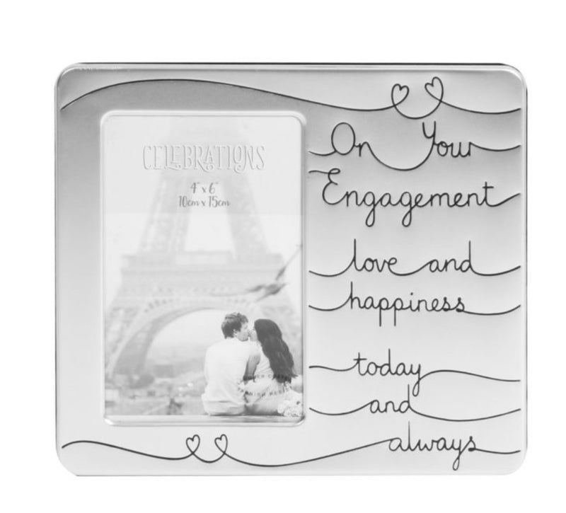 4" X 6" - ENGAGEMENT SATIN SILVER PLATED PHOTO FRAME - Giftworks