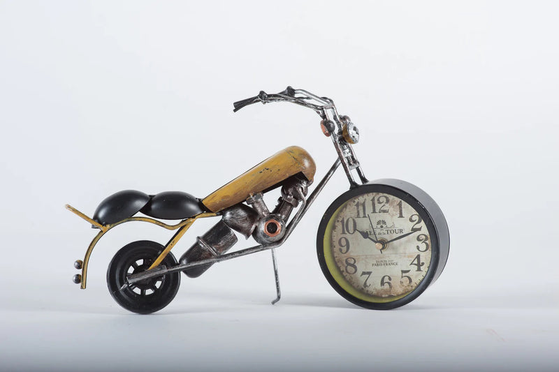 Clock Vintage Motor Bike Yellow - Giftworks