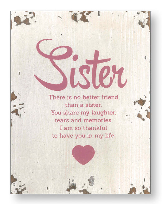 DISTRESSED WOODEN PLAQUE - SISTER - Giftworks